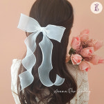 셀프웨딩 소품 리본 오간자 헤어 집게핀 코사지 머리 장식 : 안나앤로즈
