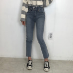 하이웨스트 투버튼 일자 슬림핏 스판 데님 : 부평데일리
