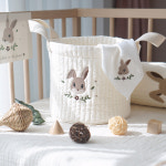 쿵스쿵스 원형 누빔바구니 100수 패브릭바구니 자수 바스켓 기저귀보관함 아기 : 쿵스쿵스