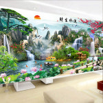 연꽃이핀폭포풍경2 보석십자수 (원형큐빅/전체) 신제품HG : 황금십자수