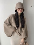 캐시미어 홀가먼트 보트넥 니트 케이프 숄 판초 : 연로그