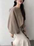 캐시미어 홀가먼트 보트넥 니트 케이프 숄 판초 : 연로그