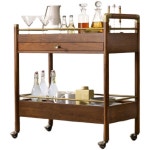 주방 식당 카페 와인샵 이동식 원목 서랍 우드 트롤리 와인 수납 2단 서빙 카트 : 퍼니지샵