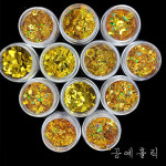 12종 혼합 스팽글 글리터-골드 : 레진아트 네일아트 하트 꽃 별 달 조개 스팽글 반짝이 글리터 네일파츠 레진공예 슬라임 : 공예홀릭