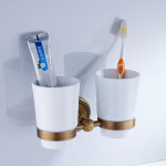 깔끔한 물빠짐 심플 보관 앤티크 통 칫솔 더블 칫솔대 세라믹 양치대 세트 F6808 : 예례미야
