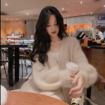 앙고라 롱가디건 가을겨울 신상 앙고라 니트 코트 여성 루즈핏에 루즈한 풍수 밍크 니트 가디건 하프 : 1985마켓