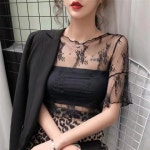 [익일출고]라운드넥 레이어드 레이스 이너 블라우스 시스루 5부 티 : 인기언니샵