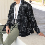 리슬 직령 셔츠 저고리 민화트왈 블랙 유니크 남녀공용 생활한복 : 리슬