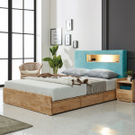 다원 스페셜 퀸 LED헤드램프 고무나무 원목 수납 침대 : 다다원홈