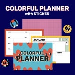 만년형 COLORFUL 스티커포함 굿노트 노타빌리티 먼슬리 위클리 다이어리 속지 월별 플래너 일러스트 Monthly Weekly PDF : FIRPENG