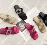 1.5cm 블링블링 큐빅 스트랩 플랫뮬 슬리퍼 [g1089 Rj] : Matilda