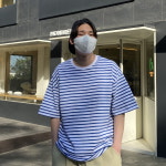 오버핏 워싱 스트라이프 단가라 마린 5부 반팔 티셔츠 시티보이룩 미니멀룩 5컬러 : 히니즈
