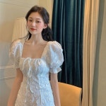 스퀘어 넥 리본 공주풍 레이스 원피스 드레스 : 히엘룩