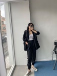 핀턱 밴딩 하이웨스트 배기 와이드 조거 슬랙스 : 연로그