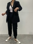 핀턱 밴딩 하이웨스트 배기 와이드 조거 슬랙스 : 연로그