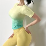 그라데이션 개미허리 라인 크롭 반팔 커버업 요가복 상의 헬스복 티셔츠 C67 : 머슬앤뷰티