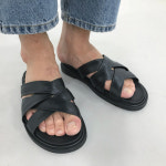 남자 키높이 가죽 구두슬리퍼 명품 수제화 샌들 여름 검정 크로스슬리퍼 바캉스 피플랍 뮬 : 셔터업