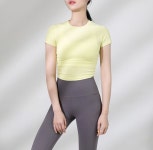 바디몬스터 셔링 크롭 숏슬리브 필라테스 상의 주름 요가 슬림핏 티셔츠 BDTP1206 : 바디몬스터