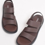 갈색샌들 소가죽샌들 아빠 정장 남자 스포츠 쿠션있는 통가죽 스트랩 : 굿즈모두몰