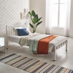 철제 스틸 헤드 슈퍼 싱글 퀸 사이즈 저상형 높은 1인용 2인용 평상형 원룸 높은 매트리스 철재 조립식 DIY 침대 프레임 SS Q (블랙, 화이트)... 