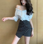 오프숄더 프릴 블라우스 블랙 화이트 로맨틱 러블리 바캉스 여름블라우스 : 코아델