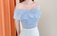 예쁜 여름블라우스 쇄골노출 오프숄더 [티아라-J-025투피스-BL] : 온 걸