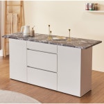 인조대리석 아일랜드 식탁 높은 홈 바 테이블 아이랜드식탁 화이트 간이 베이킹 수납 조리대 : SMARTPET