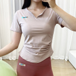 스토리원 여성 브이 트임 요가복 반팔 티셔츠 필라테스복 FT-ST31 : 이뿐