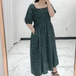 66 77 88 빅사이즈 스모크 원피스 오프숄더 퍼프소매 하체비만 체형커버 여자 의류 쇼핑몰 : EIGHT LUCK 에잇럭