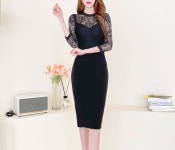 레드블루-j-068] 시스루 레이스소매 숄더 미디원치스 파티드레스 등시스루 뒷태미녀 : 온 걸