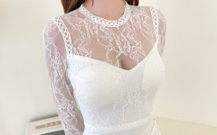 레드블루-j-068] 시스루 레이스소매 숄더 미디원치스 파티드레스 등시스루 뒷태미녀 : 온 걸