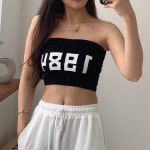 로고 오프숄더 골지 노와이어 캡내장 바디프로필 브라 탱크 튜브탑 : 라보떼빈