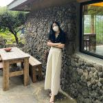 린넨 여름 A라인 랩 맥시 롱 스커트 여성 트임 (베이지 블랙 소라) : 핑크꼴라주