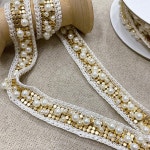 뜨개 진주 골드 비즈 장식 테이프 레이스 (H0404) : 요고조고 패브릭