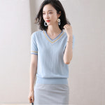 여름반팔니트 여성 얇은 이너티셔츠 브이넥티셔츠 여광사 341125N2172007851 : 빅플렉스