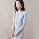 여름반팔니트 여성 얇은 이너티셔츠 브이넥티셔츠 여광사 341125N2172007851 : 빅플렉스