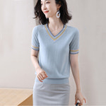 여름반팔니트 여성 얇은 이너티셔츠 브이넥티셔츠 여광사 341125N2172007851 : 빅플렉스