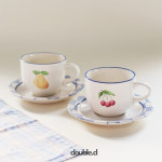 [더블디] 팔츠그라프 빈티지 체리 체크/ 서양배 체크 컵 앤 소서, 커피잔 : 더블디 리빙