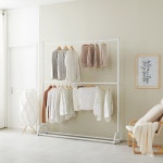 스탠드 서랍 선반 키높이 옷걸이대 드레스룸 옷방 이동식 일자 넓은 행가 키큰 옷거리 코트랙 철재 대형 와이드 2단 높은 행거 1800 세트 (화이트... 