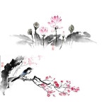 매화 연꽃 동양 수묵 산수화 수련 파르텔 민속벽지 시트지 롤스크린 : 으뜸데코