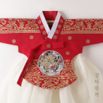 청아한복 여자아기 돌한복 금박 레이스 중전마마 왕비 여아 드레스 초록 홍 당의 전통 아동 : 청아한복