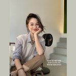 여성 가을 브이넥 베스트 울 브이넥 단색 니트 Z0038 베스트 조끼 : 나니클로젯