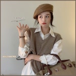 여성 가을 브이넥 베스트 울 브이넥 단색 니트 Z0038 베스트 조끼 : 나니클로젯