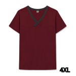 빅사이즈 (4XL) 면20수 와인색 V넥 찜질복 한의원 사우나복 마사지복 : 타올앤티