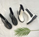 [모브딜라잇shoe] 밴딩 백지퍼 통굽 첼시부츠 (블랙 화이트) g1105 : 모브딜라잇