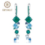 GEMS BALLET 925 스털링 실버 핸드메이드 현대 비정형 귀걸이 천연 녹색 마노 토파즈 보석 드롭 : 이유트렌드