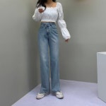 스토리 와이드 언발 오비 트임 롱 데님 팬츠 [ 무료배송] : 나쇼중