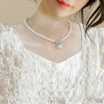 G05 리본 펜던트 진주목걸이 귀걸이세트/ 패션목걸이 국내산진주 : 보네어