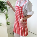 예쁜 체크 면 린넨 앞치마 에이프런 바리스타 선생님 : 스타앤컴퍼니