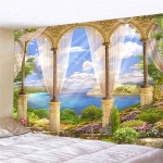 대형 초대형 패브릭 포스터 유럽 대자연 바캉스 창문 태피스트리 테라스 침실 숙소 벽 장식 벽걸이 커튼 : 별세상직구